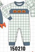 Sage Turkey Embroidery Gingham Romper