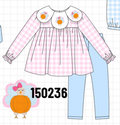 Pink Turkey Embroidery Gingham Pants Set
