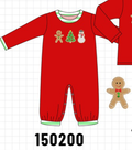 Red Gingerbread Tree Embroidery Romper