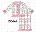Pink Christmas Tree Bow Ruffle Pajama Set