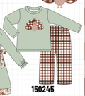 Sage Turkey Applique Plaid Pants Set