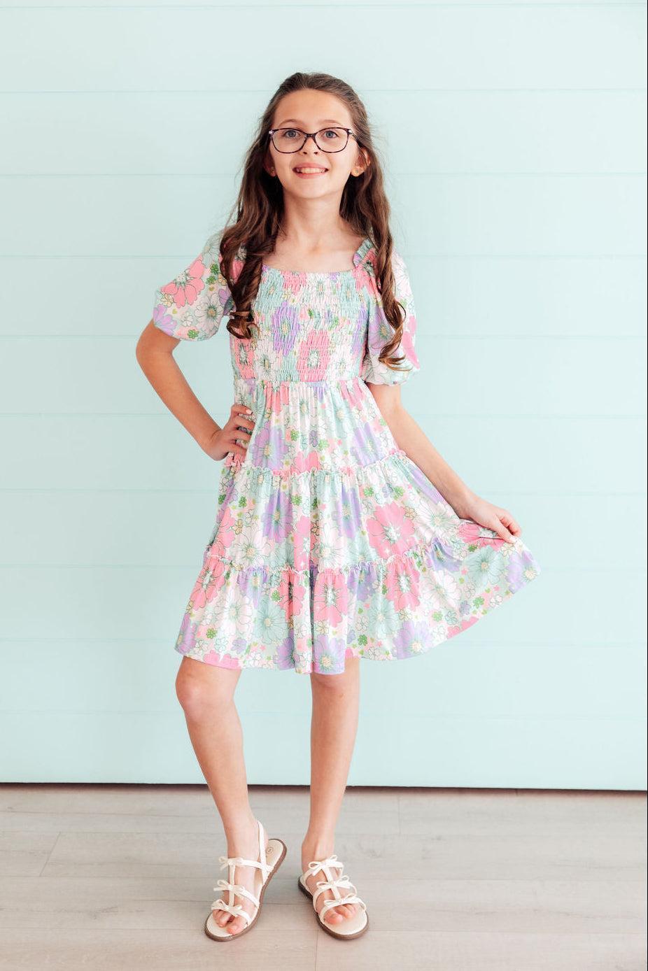Minty Meadow Smocked Ruffle Dress