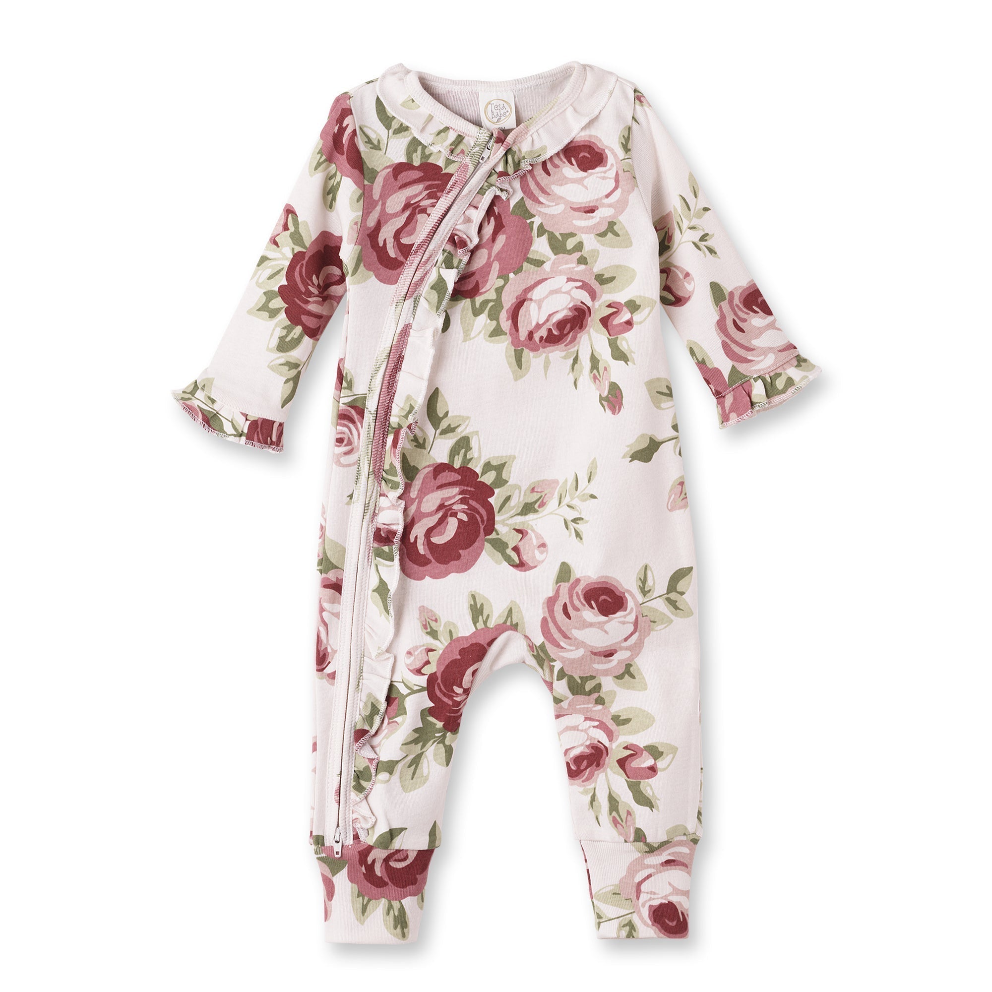 Baby Girl's Floral Rose Cotton Zippered Romper